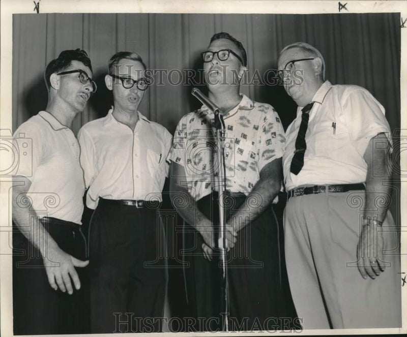 Load image into Gallery viewer, 1961 Press Photo Barbershop quartet rehearsing for Our Lady of Good Counsel Show
