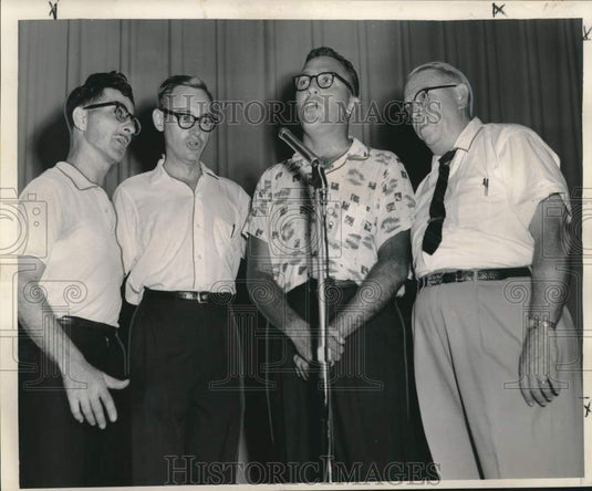 1961 Press Photo Barbershop quartet rehearsing for Our Lady of Good Counsel Show
