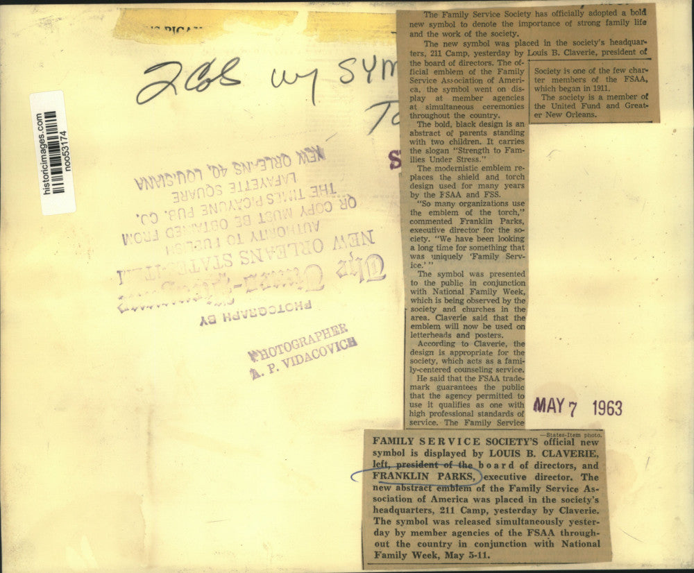 1963 Press Photo Louis B. Claverie & Franklin Parks- Family Service Society