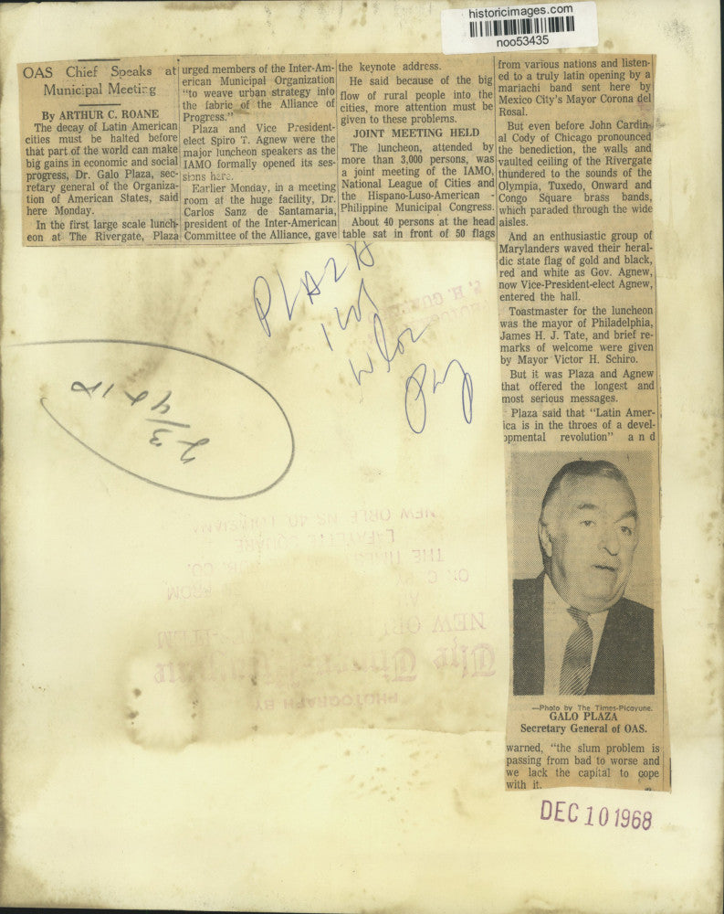 1968 Press Photo Inter-American Municipal Organization luncheon at The Rivergate