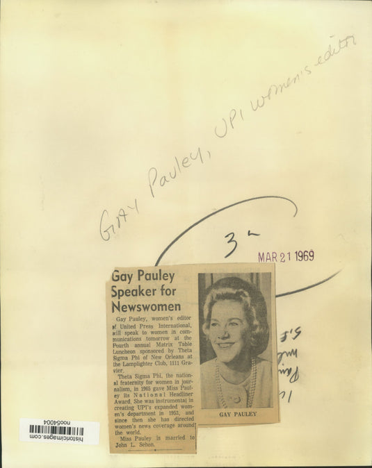 1969 Press Photo Gay Pauley, Women's Editor of United Press International