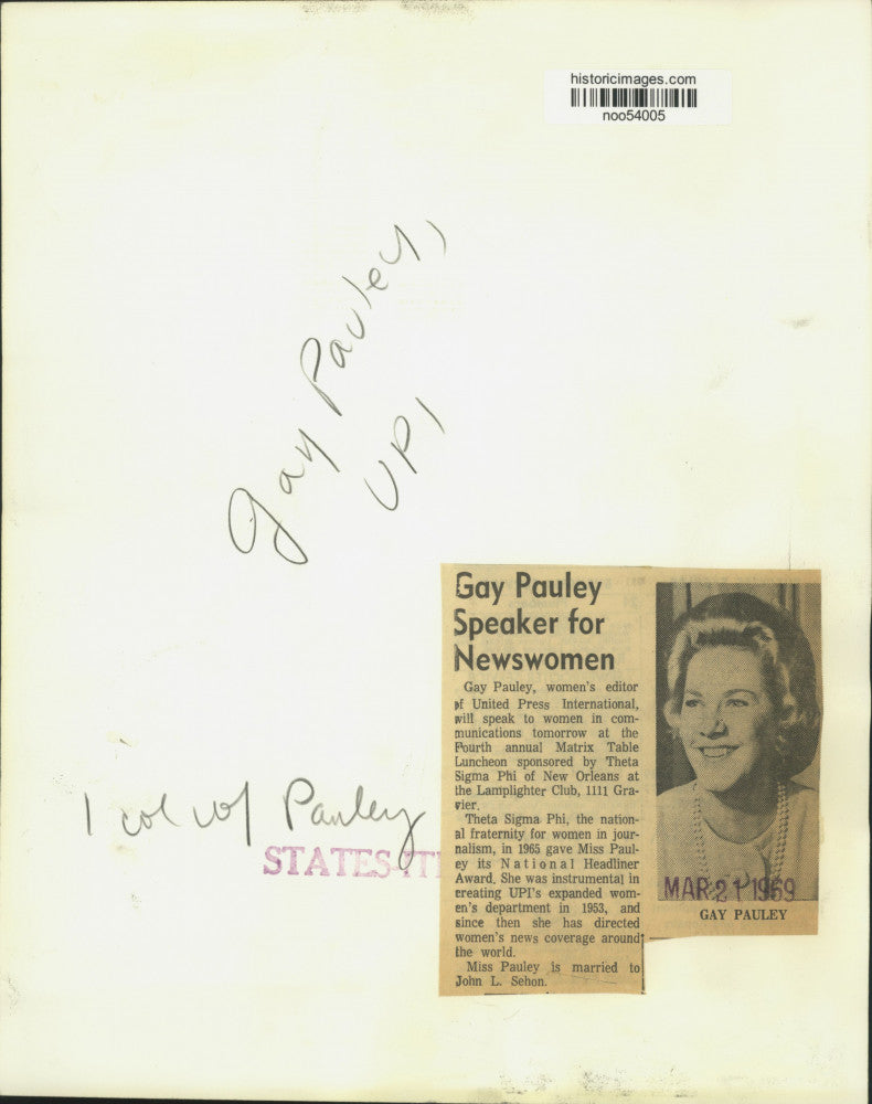 1969 Press Photo Gay Pauley, Women&#39;s Editor of United Press International