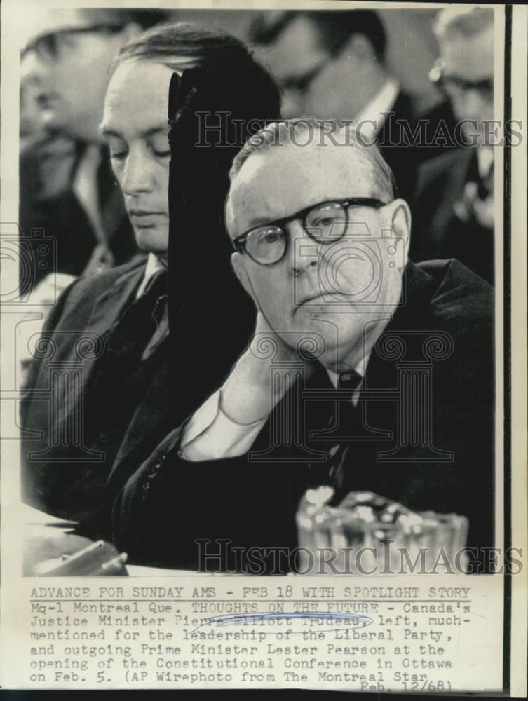 Load image into Gallery viewer, 1968 Press Photo Canada's Pierre Elliott Trudeau, Lester Pearson in Ottawa
