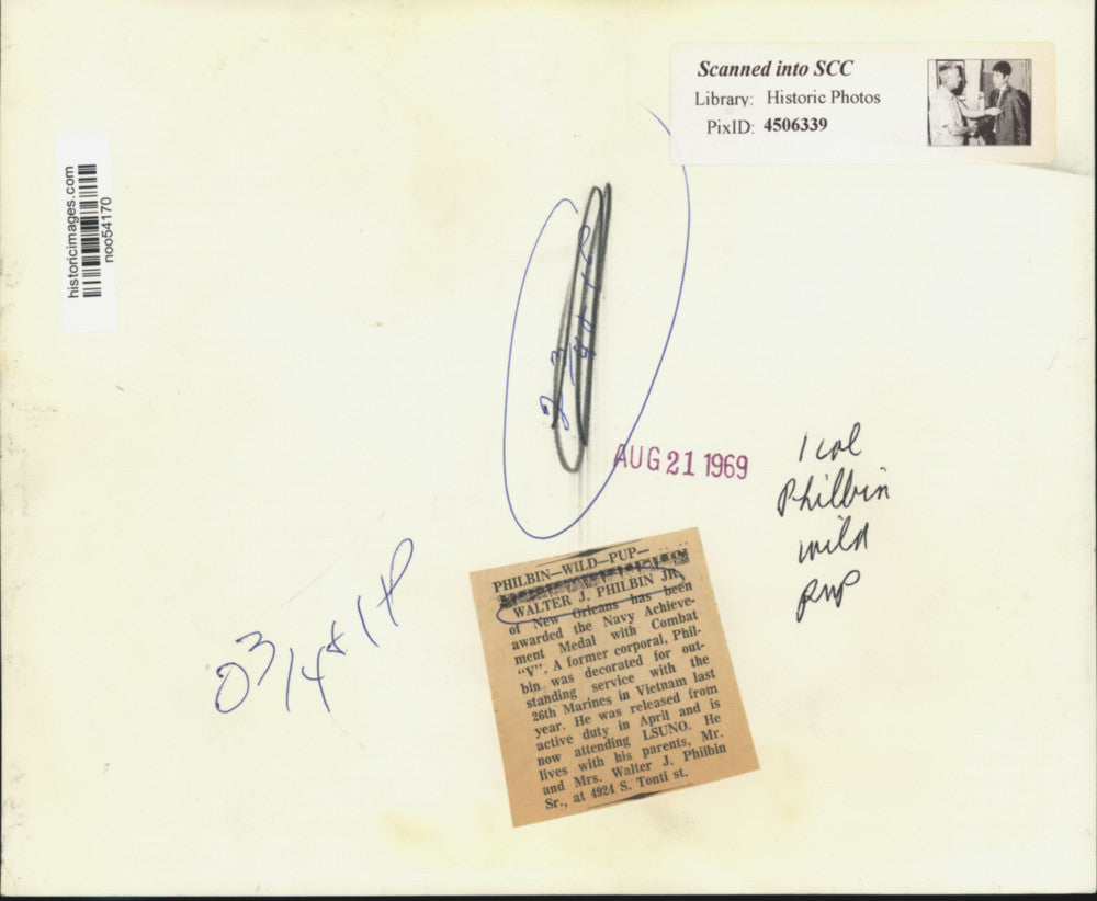 1969 Press Photo Walter J. Philbin Jr. honored with the Navy Achievement Medal