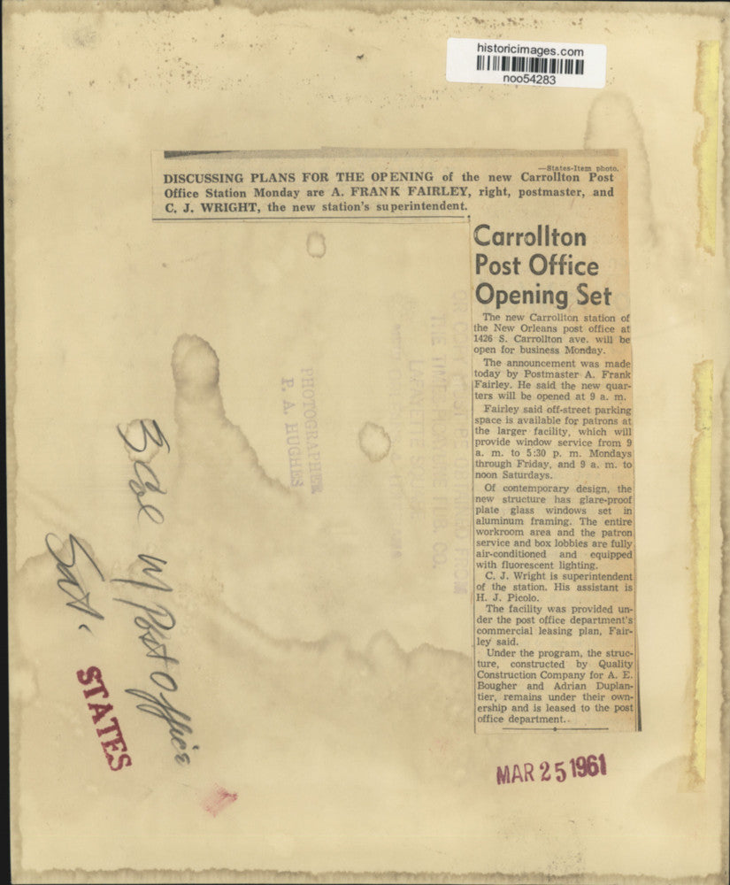 1961 Press Photo Opening of New Orleans post office Carrollton station