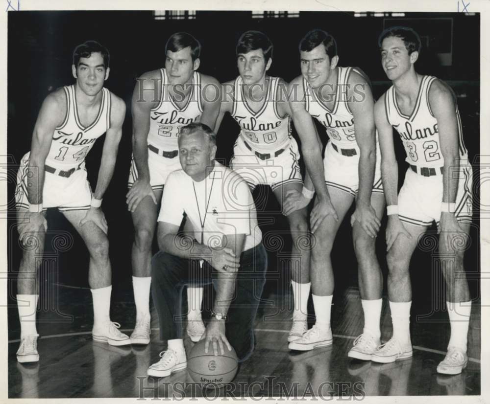 1969 Press Photo Tulane basketball Ralph Pedersen with his starters- Historic Images