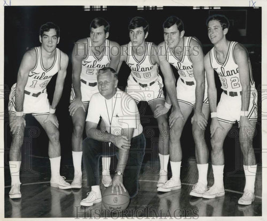 1969 Press Photo Tulane basketball Ralph Pedersen with his starters- Historic Images