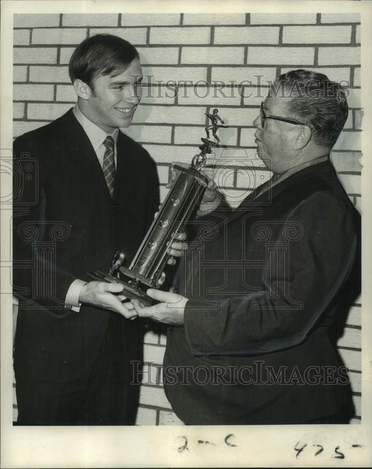 1968 Press Photo Tommy Morel honored by Jim Collins as VFW Athlete of the Month- Historic Images