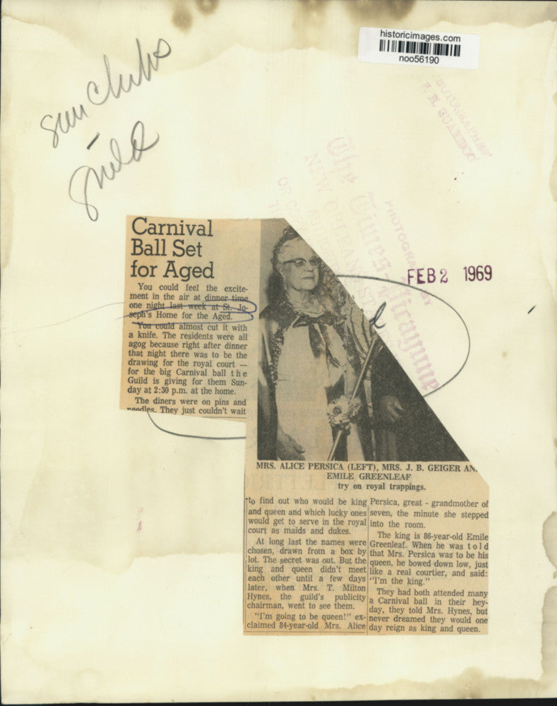 1969 Press Photo St. Joseph&#39;s Home for the Aged Royal Court for Carnival Ball