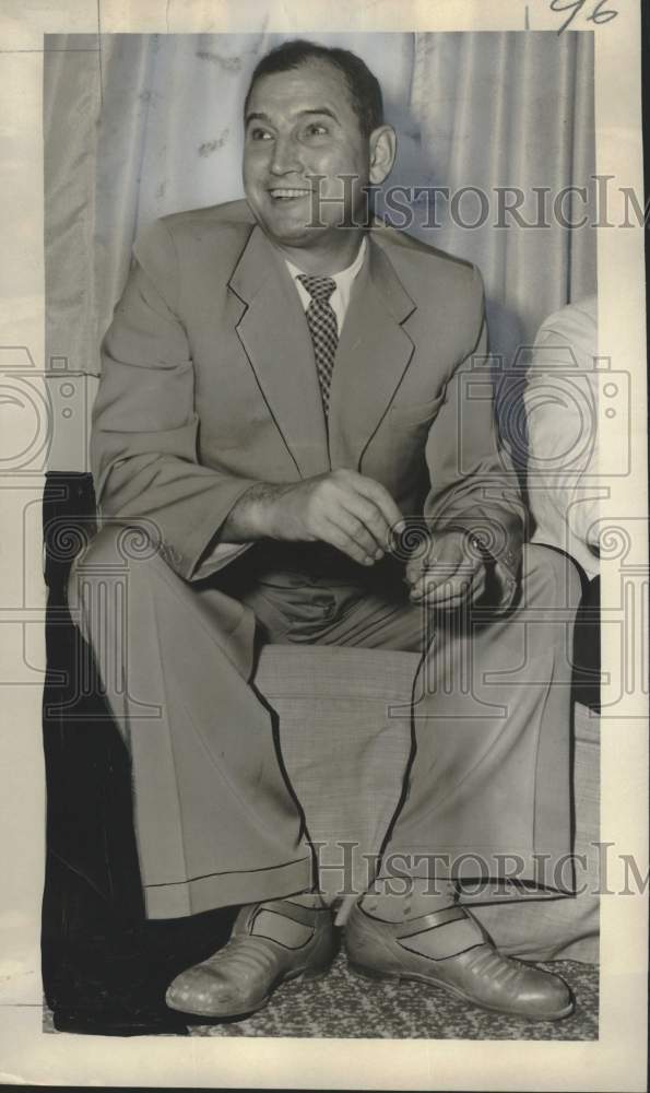 Load image into Gallery viewer, 1955 Press Photo Russia's I.K. Kozuilia interviewed in New Orleans. - noo56386
