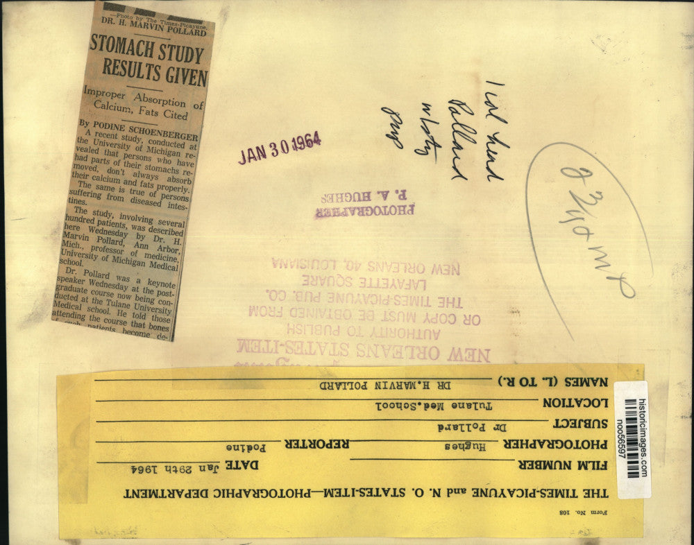 1964 Press Photo Dr. H. Marvin Pollard of University of Michigan Medical School