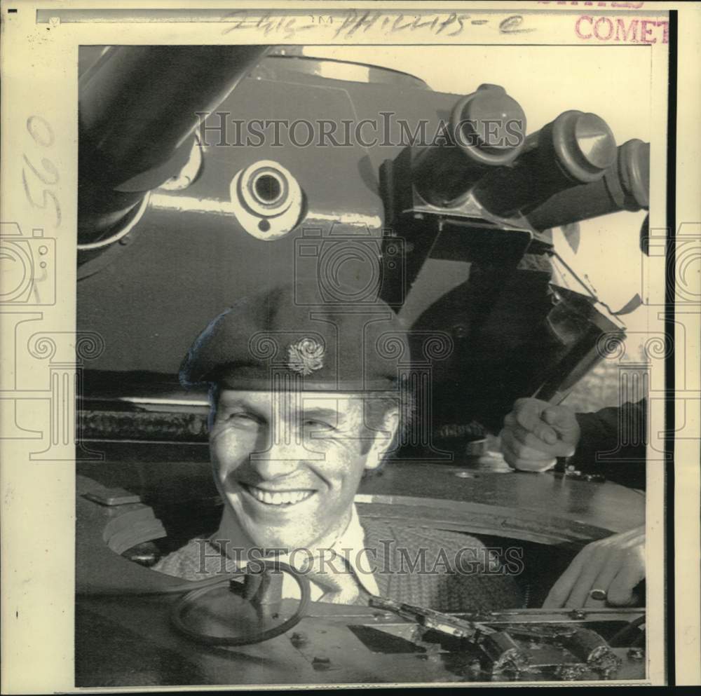 1974 Press Photo Mark Phillips emerges from Military Tank- Historic Images