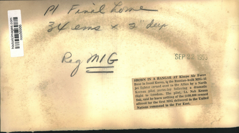 1953 Press Photo Russian-built MIG-15 jet fighter at Kimpo Air Force Base