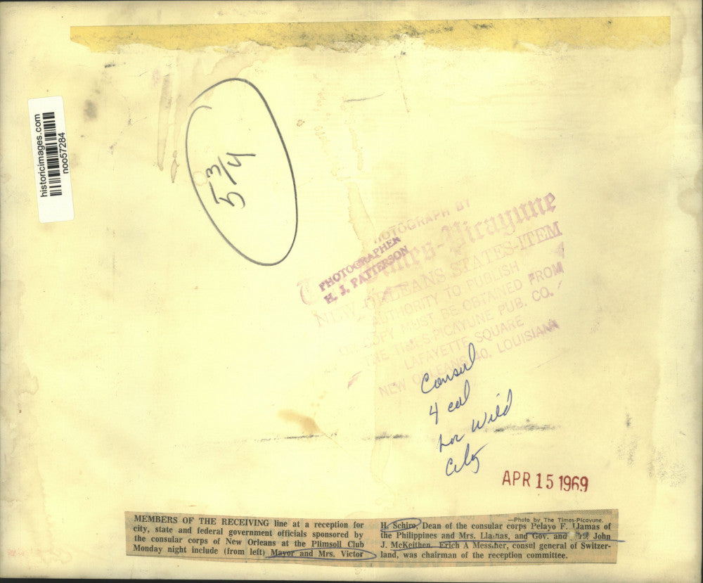 1969 Press Photo Mayor Victor H. Schiro and Reception Attendees at Plimsoll Club