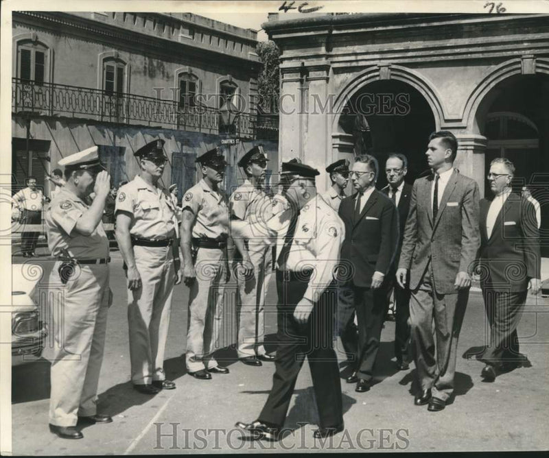 Load image into Gallery viewer, 1959 Press Photo Police Department crewmen at inspection, St. Louis Cathedral
