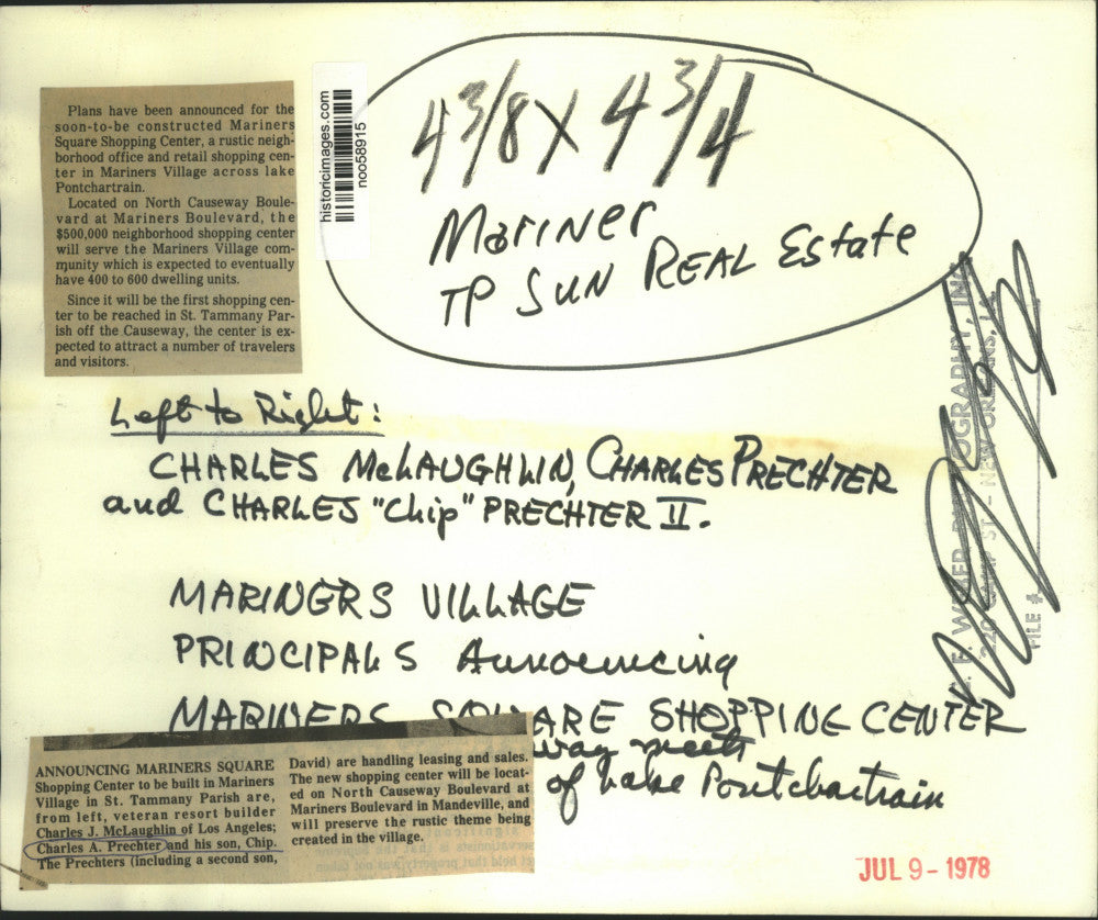 1978 Press Photo Announcing plans to build the Mariners Square Shopping Center