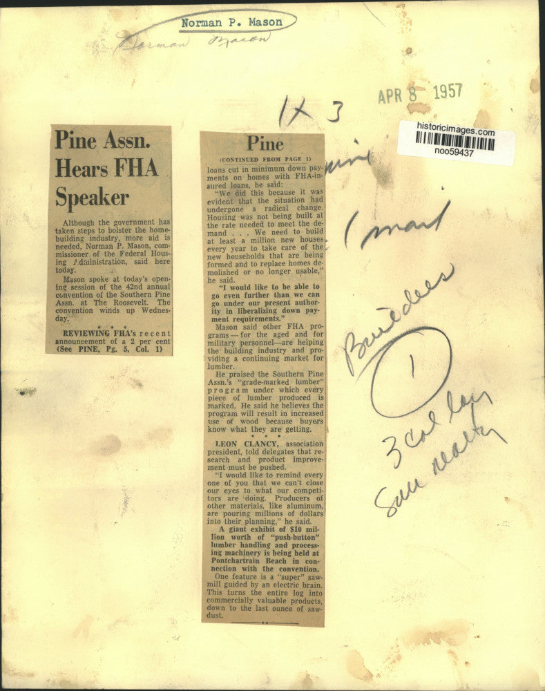 1957 Press Photo Federal Housing Administration - Norman P. Mason, Commissioner