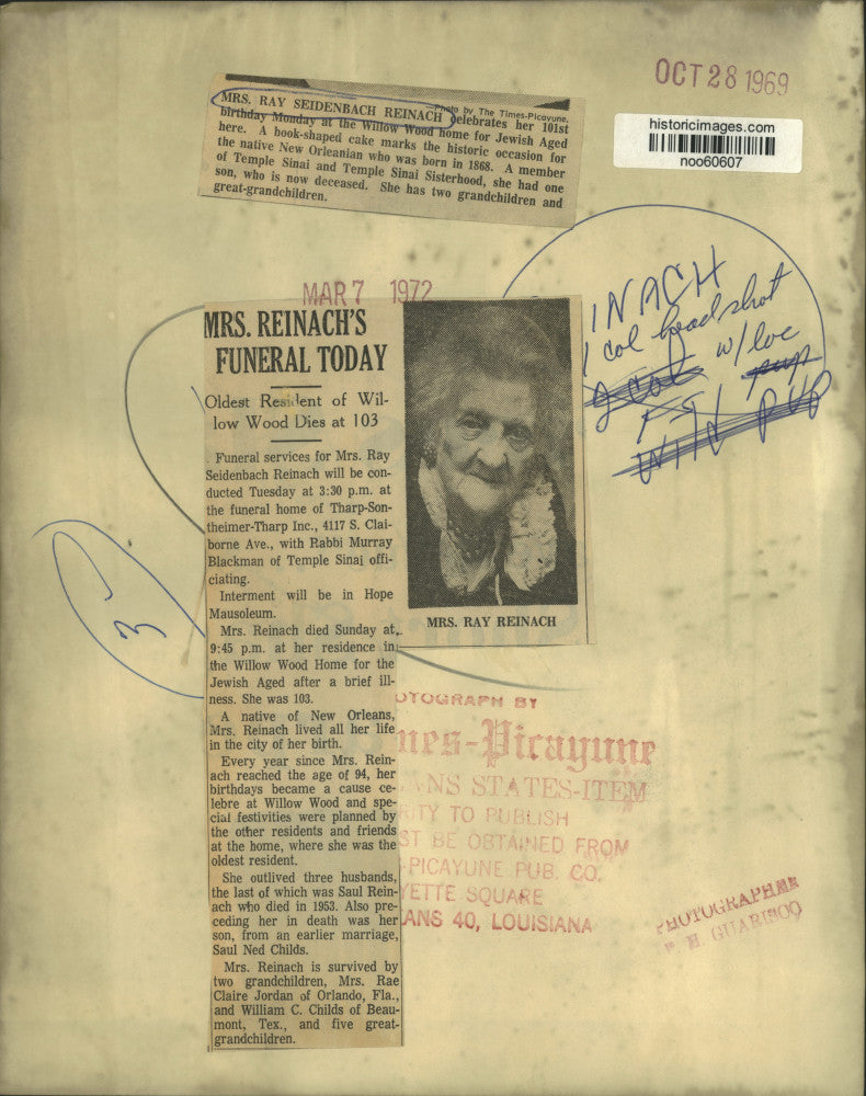 1969 Press Photo Mrs. Ray Seidenbach Reinach, 101, Willow Wood Jewish Aged Home