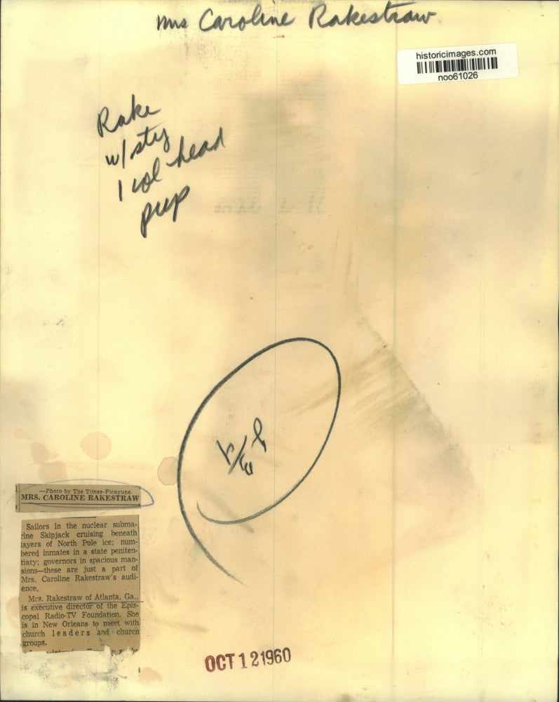 1960 Press Photo Mrs. Caroline Rakestraw, Episcopal Radio-TV Foundation Director