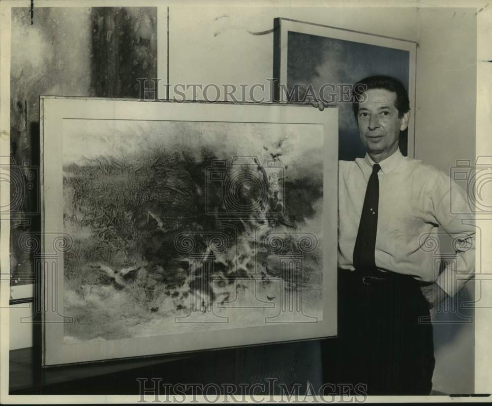 1967 Press Photo Charles Reinike by his painting at Reinike Gallery on Toulouse