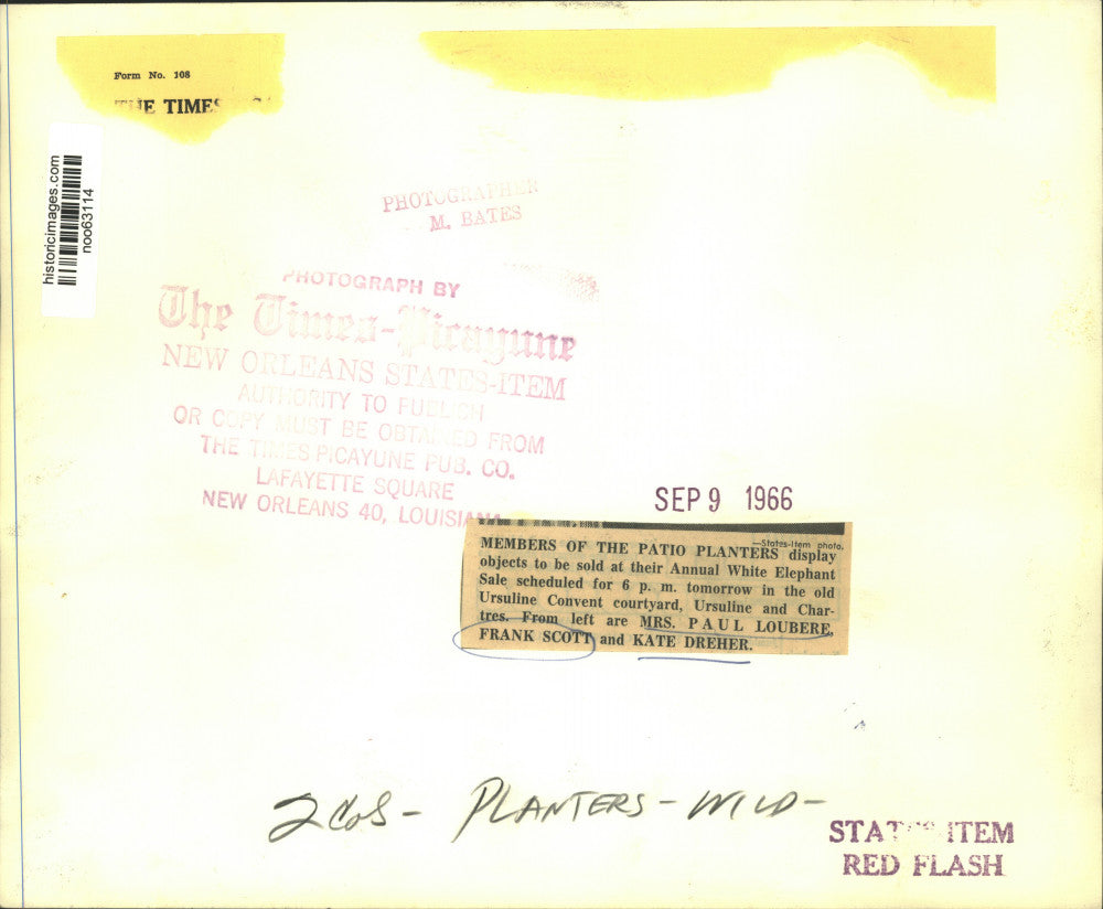 1966 Press Photo Patio Planters display White Elephant objects in courtyard