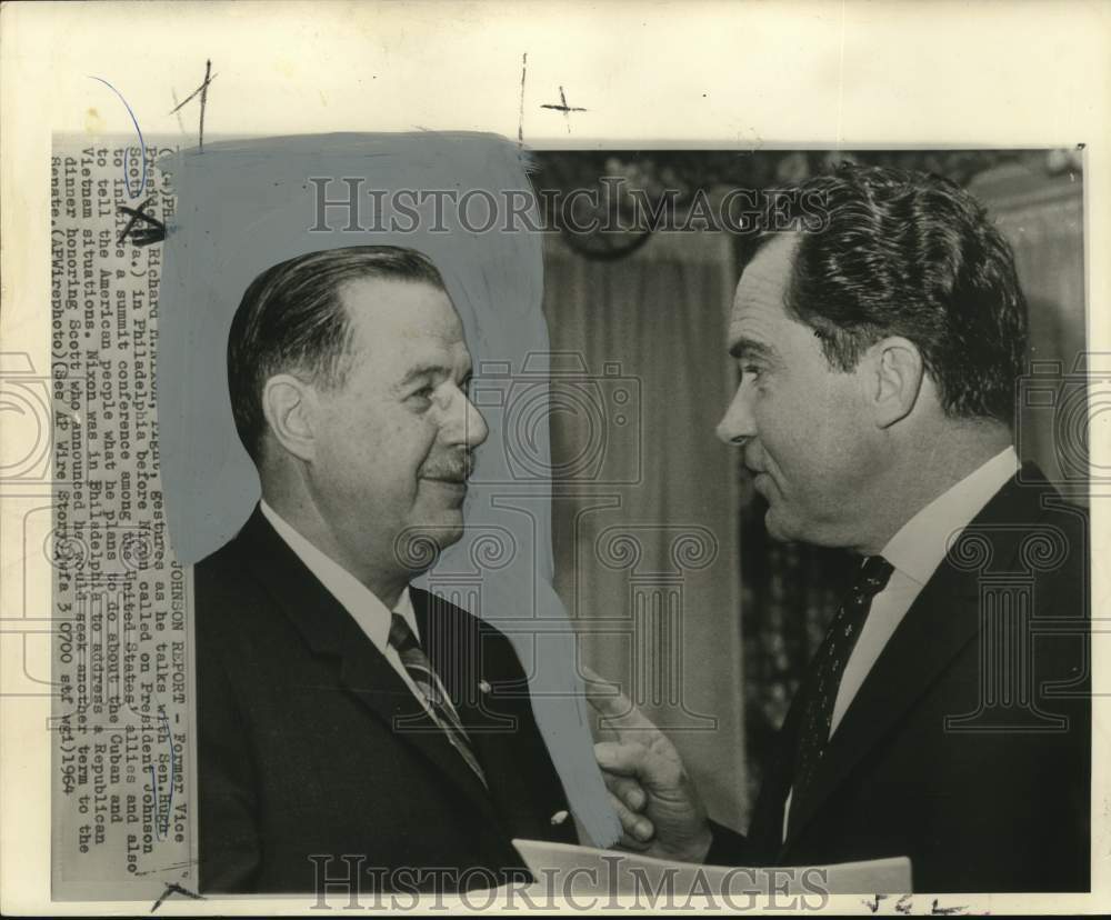 1964 Press Photo Former Vice President Richard Nixon with Senator Hugh Scott