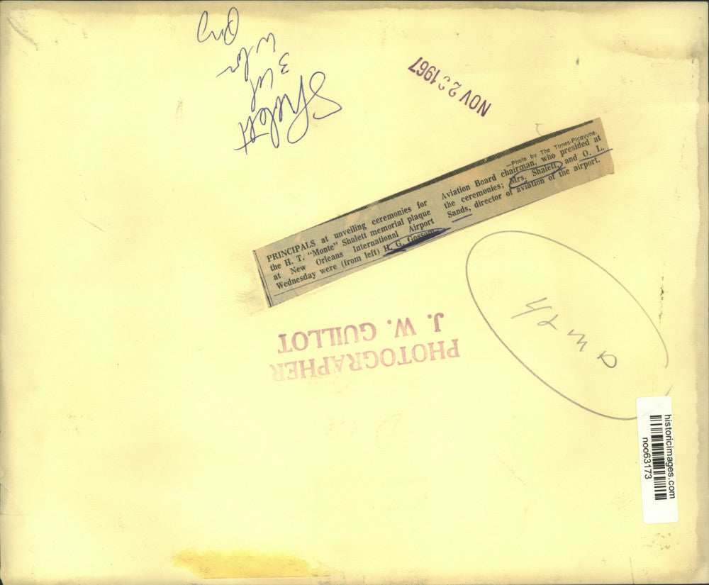 1967 Press Photo Mrs. H.T. Shalett and principals Shalett plaque unveiling