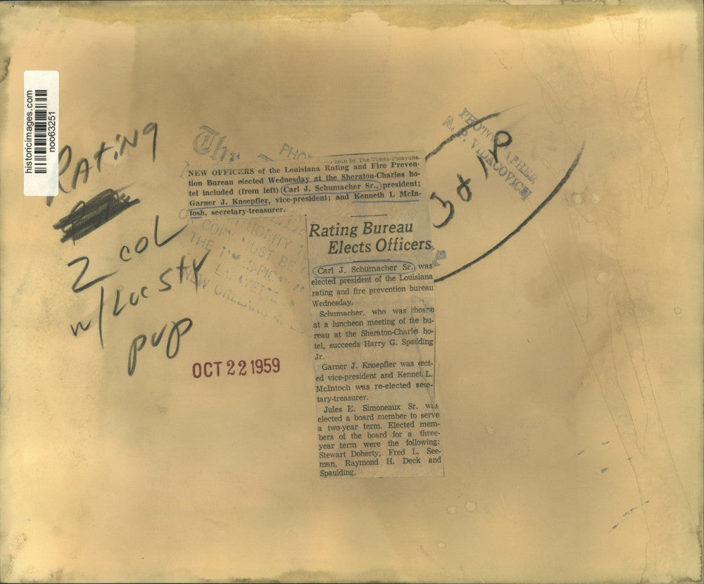 1959 Press Photo Fire Prevention Bureau president Carl Schumacher and officers