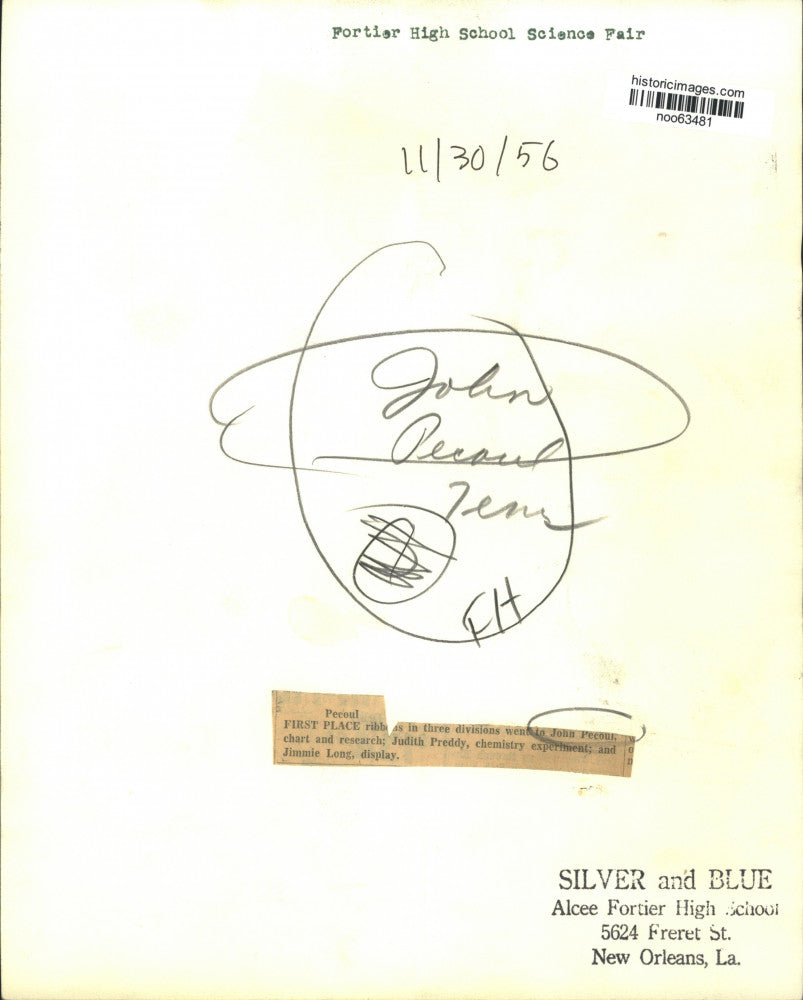 1956 Press Photo John Pecoul, Winner at Fortier High School Science Fair