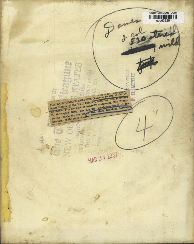 1957 Press Photo Colonial Dames Society Mary Sanders and Mrs. F.B. Harrington