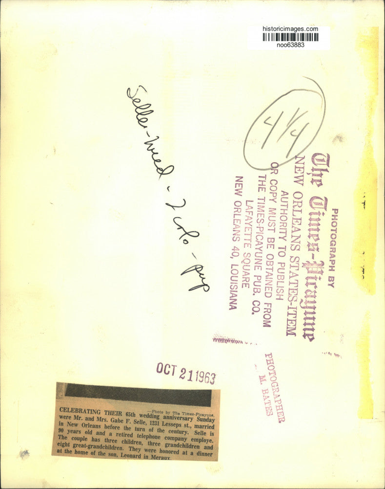 1963 Press Photo Mr. and Mrs. Gabe Selle celebrate 65th wedding anniversary