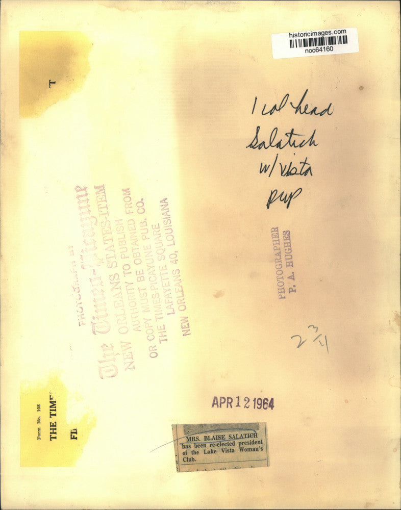 1964 Press Photo Mrs. Blaise Salatich, president of the Lake Vista Woman's Club