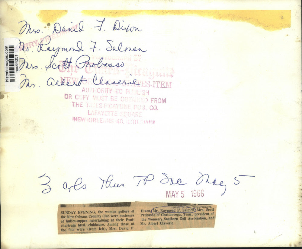 1966 Press Photo New Orleans Country Club buffet-supper hostesses & guests