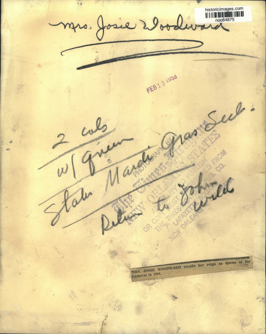 1953 Press Photo Mrs. Josie Woodward, Former Queen of the Carnival in 1904
