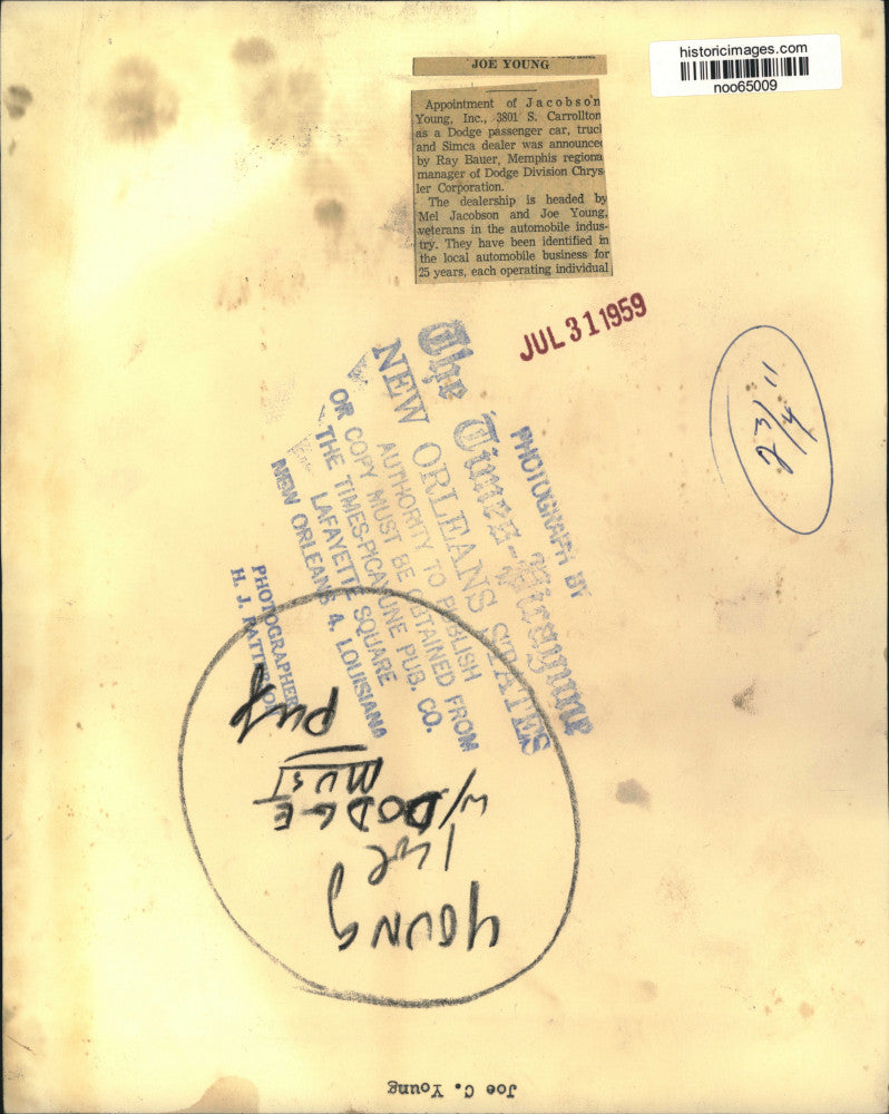 1959 Press Photo Joe Young appointed as Dodge passenger car, truck dealer