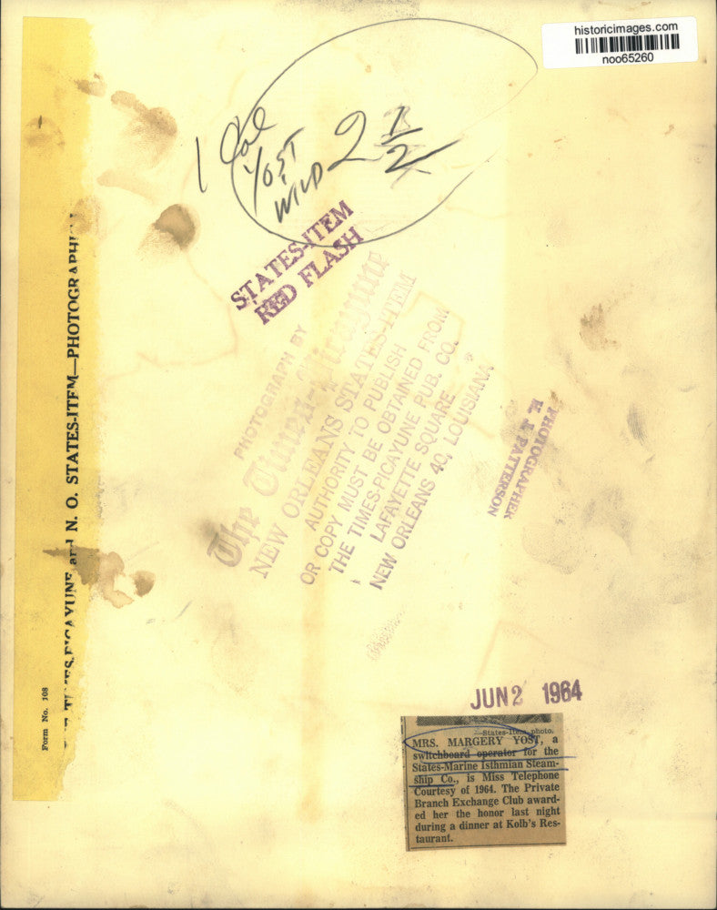 1964 Press Photo States-Marine Isthmian Steamship Co.-Margery Yost, New Orleans