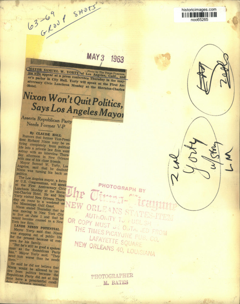 1963 Press Photo Mayor Samuel W. Yorty, Los Angeles, and Wife - noo65265