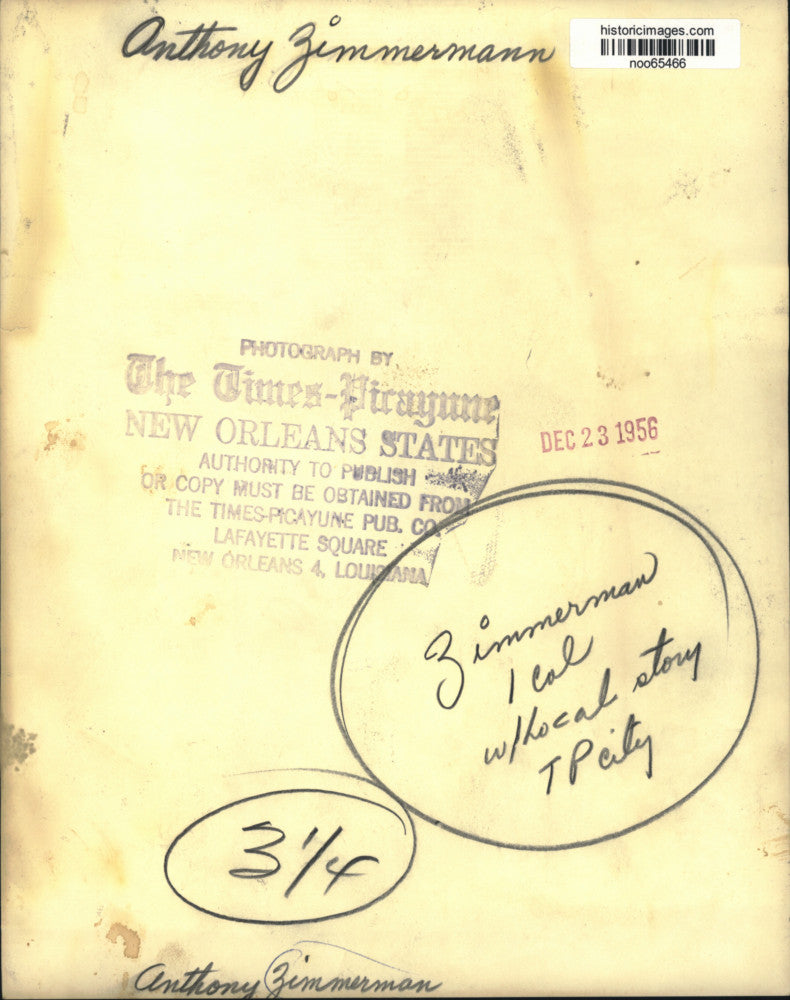 1956 Press Photo Anthony Zimmermann - noo65466