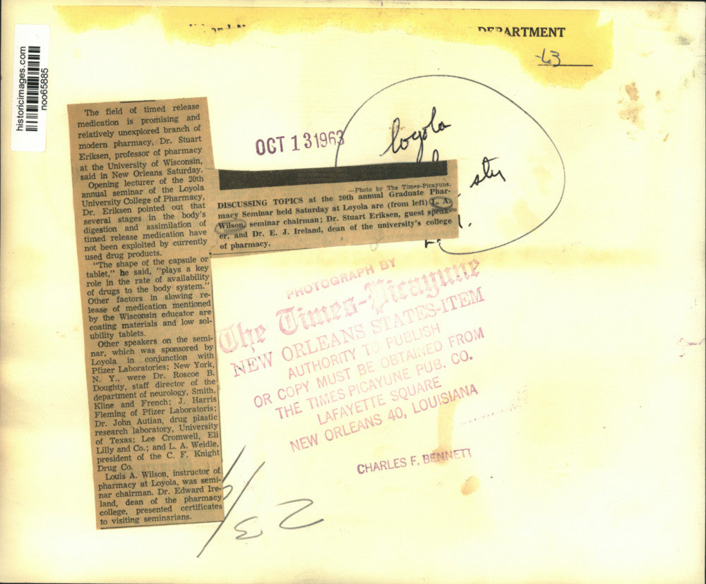 1963 Press Photo Graduate Pharmacy Seminar - L.A. Wilson and Attendees at Tulane