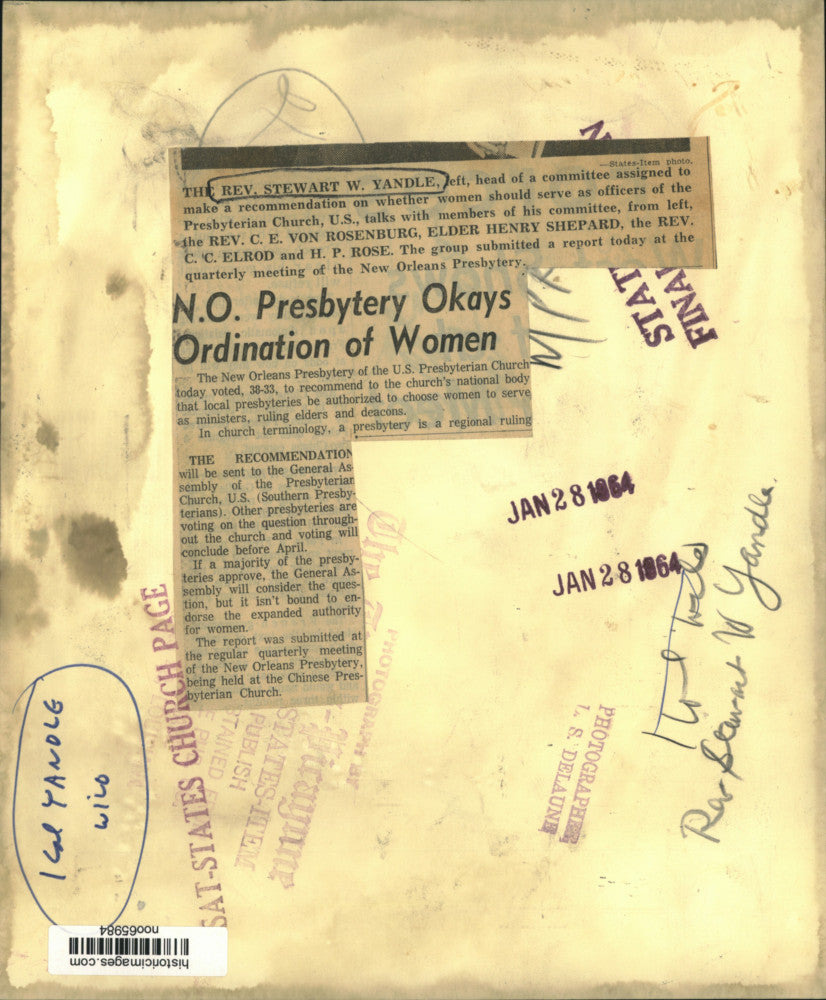 1964 Press Photo Reverend Stewart Yandle and New Orleans Presbytery members