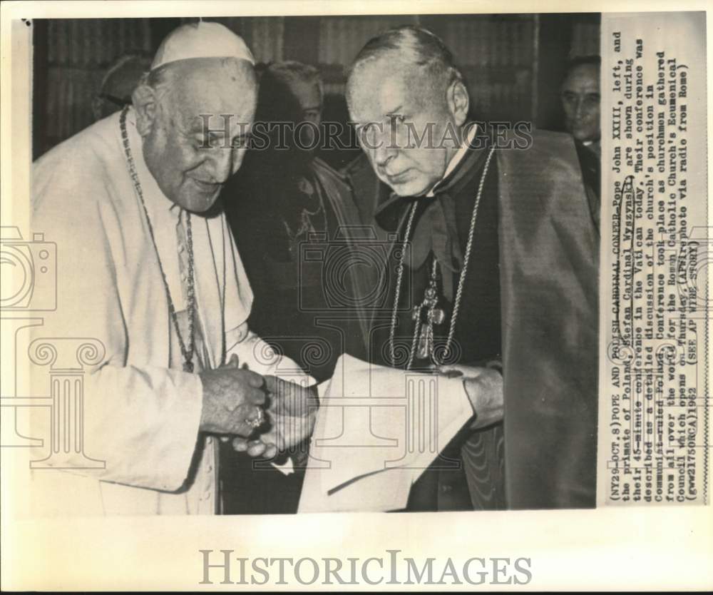1962 Press Photo Pope John XXIII and Cardinal Wyszynski confer at Vatican