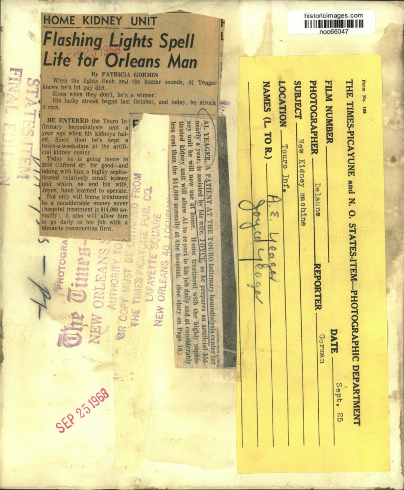 1968 Press Photo Al Yeager and wife Joyce set up Artificial Kidney Unit at Home