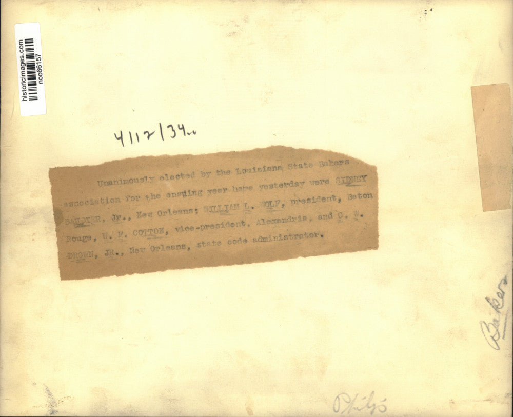 1934 Press Photo Elected Officers of Louisiana State Bakers Association