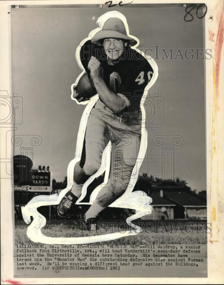 1963 Press Photo Vanderbilt&#39;s defensive football player Bill Waldrup - noo66986- Historic Images