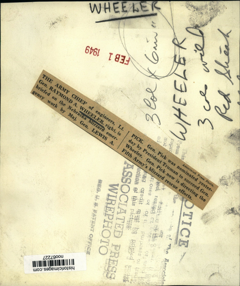 1949 Press Photo General Lewis Pick briefs General Wheeler on Nebraska blizzard