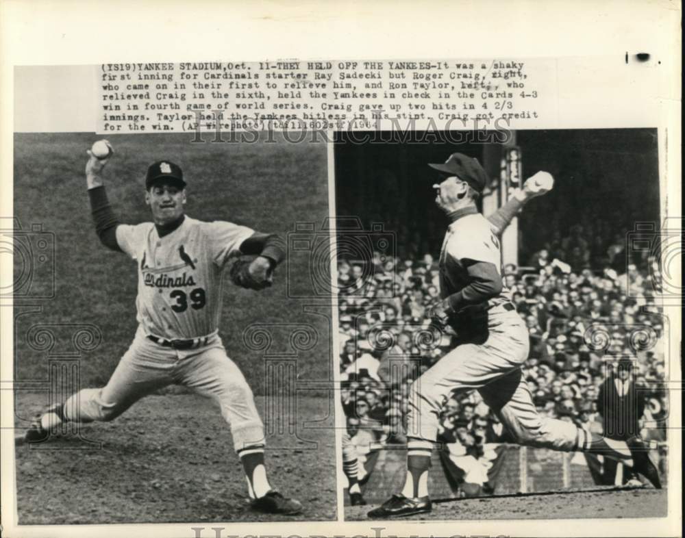 1964 Press Photo New York Yankees relief pitchers Roger Craig and Ron Taylor.- Historic Images