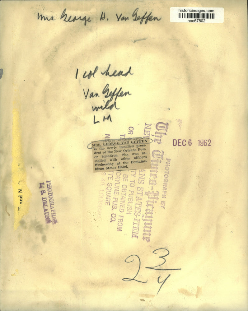 1962 Press Photo Mrs. George Van Geffen, New Orleans Power Squadron President