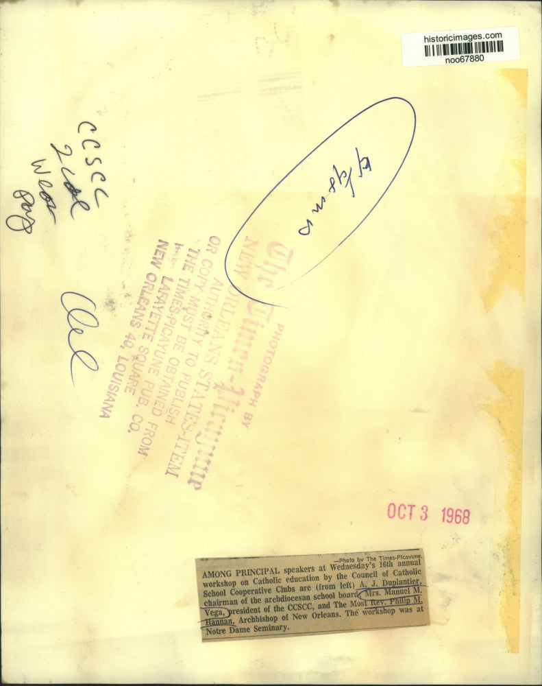 1968 Press Photo Speakers at Council of Catholic School Cooperative Clubs Event