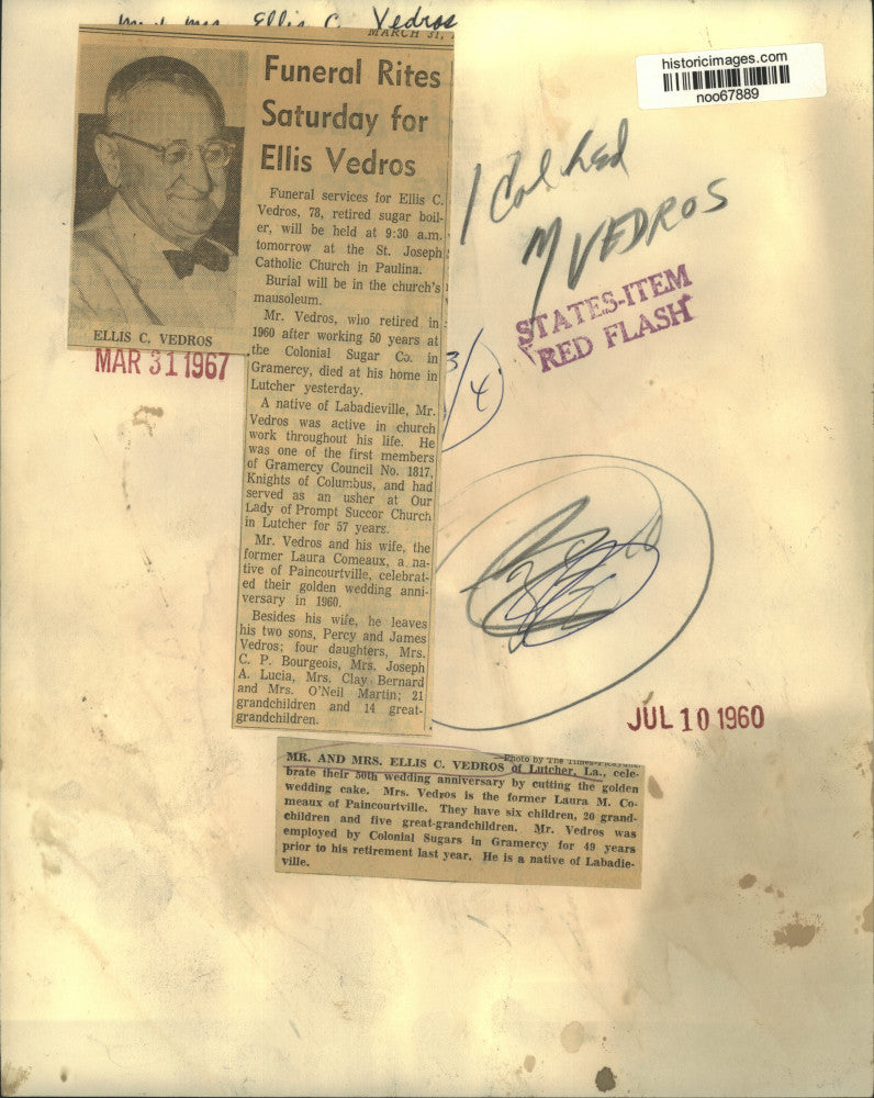 Load image into Gallery viewer, 1960 Press Photo Mr. and Mrs. Ellis Vedros celebrate wedding anniversary
