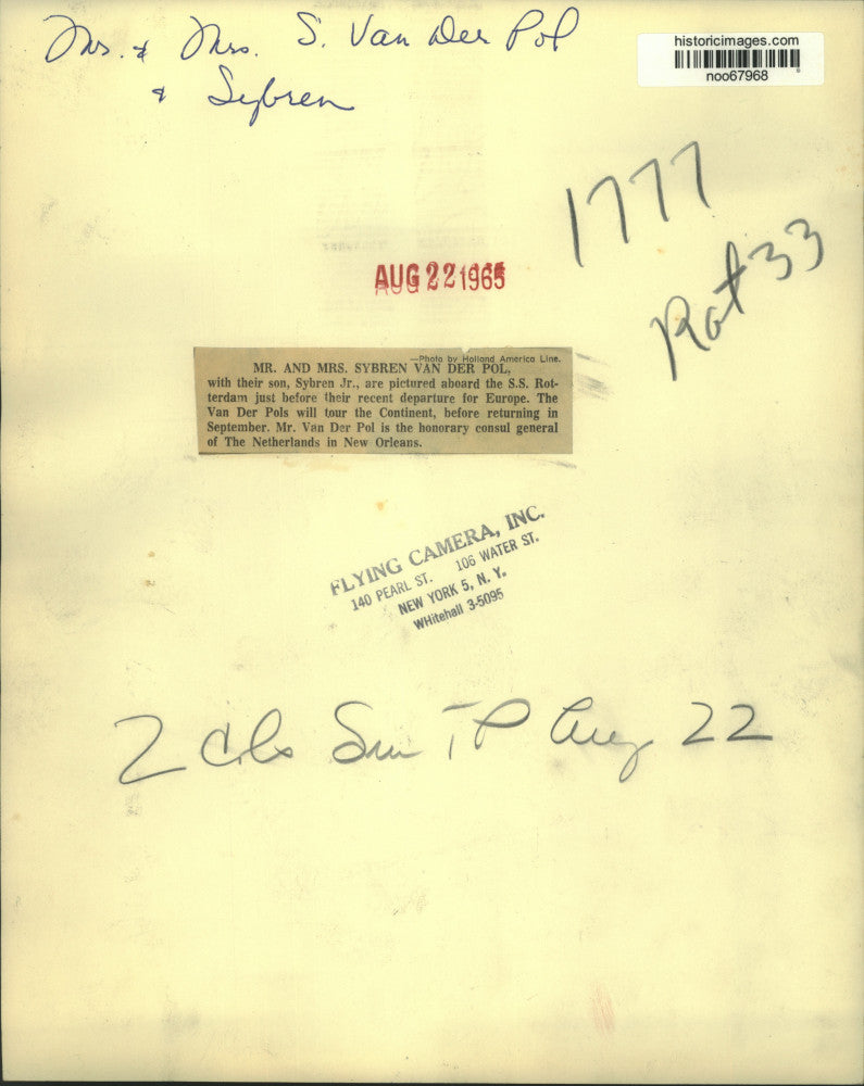 1965 Press Photo Mr. & Mrs. Sybren Van Der Pol & Son, Sybren, on S.S. Rotterdam